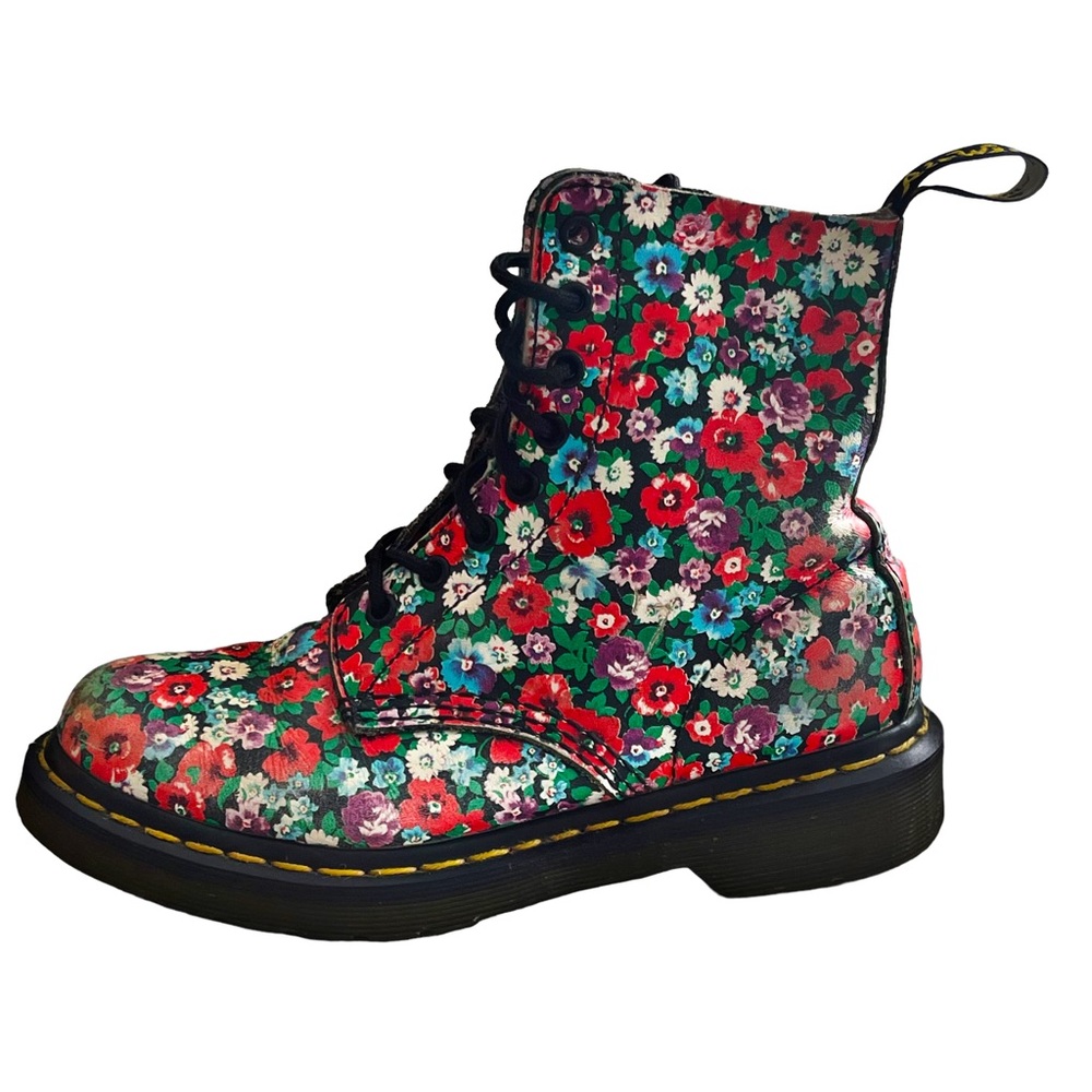 Dr Martens 1460 Pascal Black Wild Poppy Boot Leather Comfort Floral Flowers - Picture 3 of 12